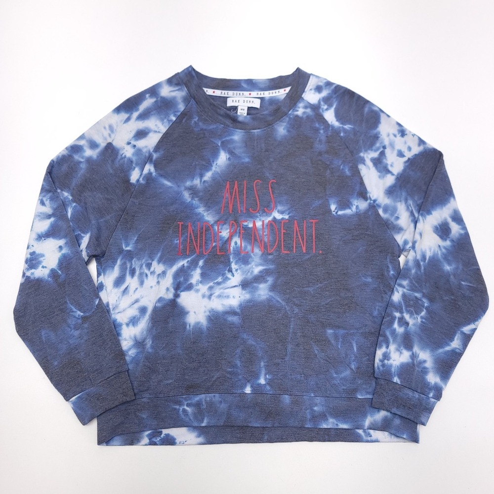 Rae Dunn Miss Independent Tie Dye Sweatshirt M Long Sleeve Red Metallicโ Writing